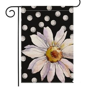 Daisy Garden Flag – Black & White Polka Dot Floral Yard Art Summer Outdoors‎